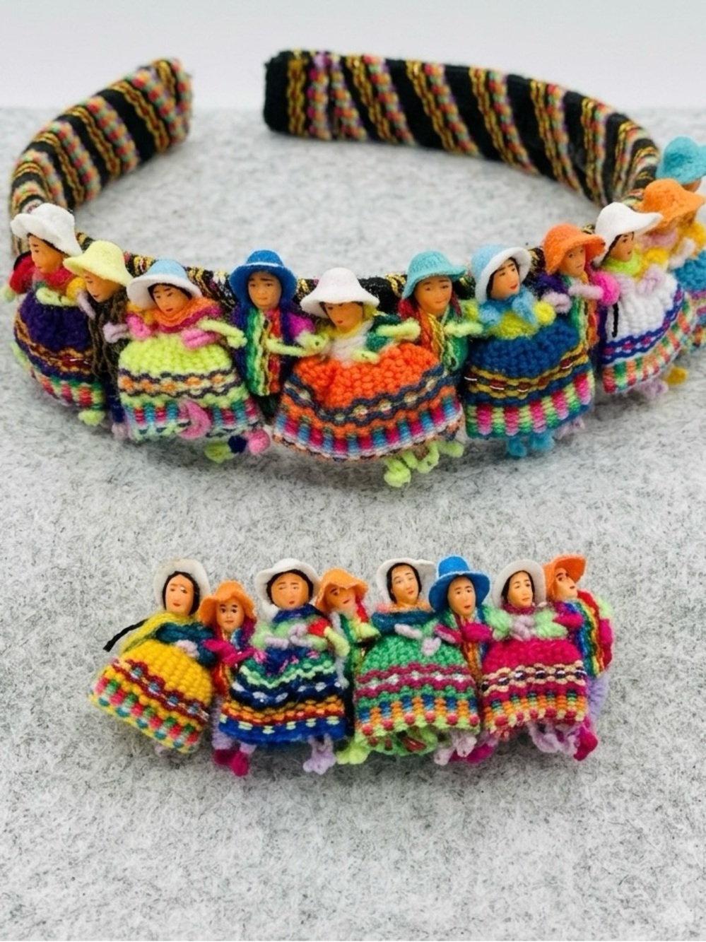 Guatemalan Worry Doll Headband & Barrette Handcrafted Folk Art Hair Accessories